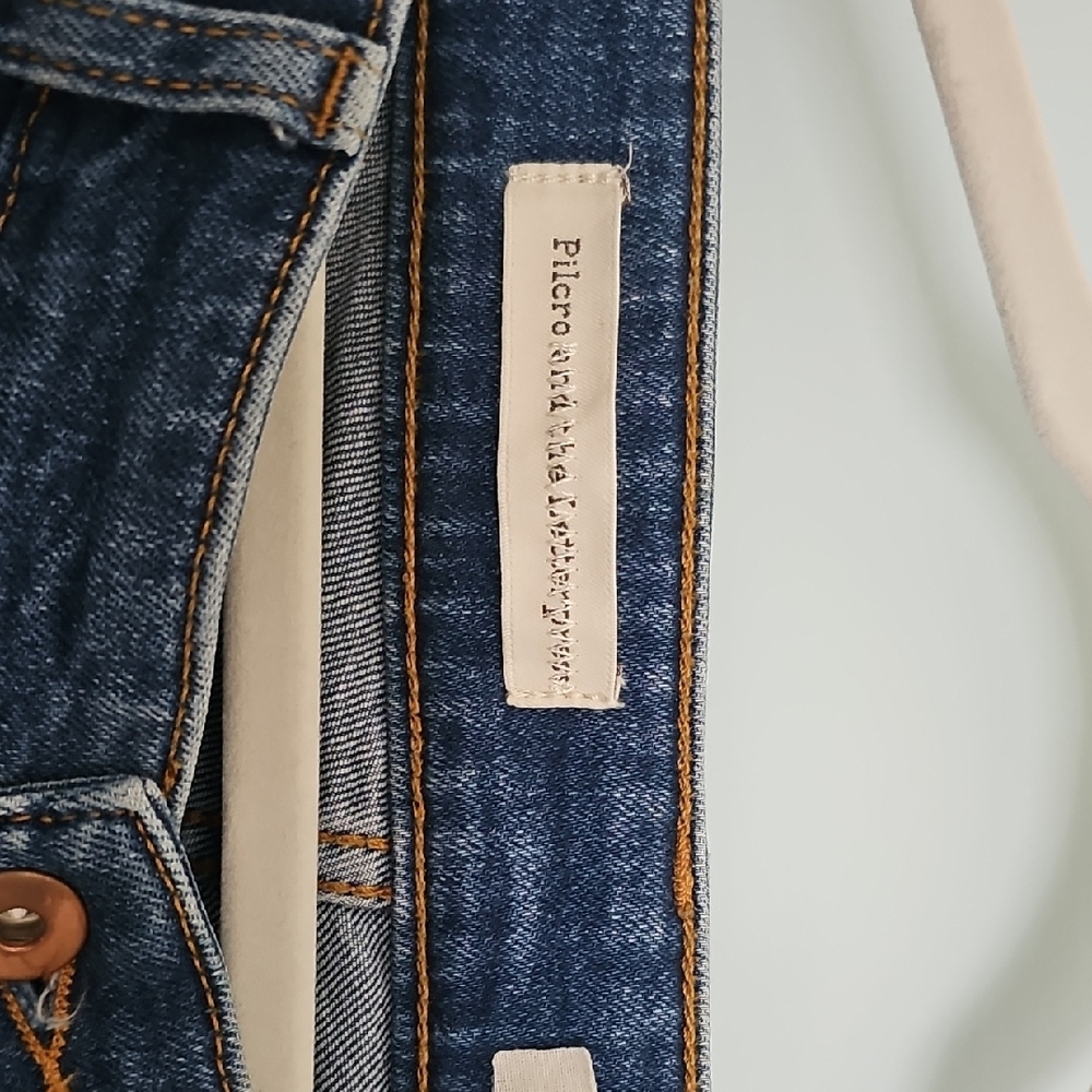 Pilcro and the Letterpress Dark Blue Straight Leg Jeans with Floral Embroidery - Picture 2 of 4